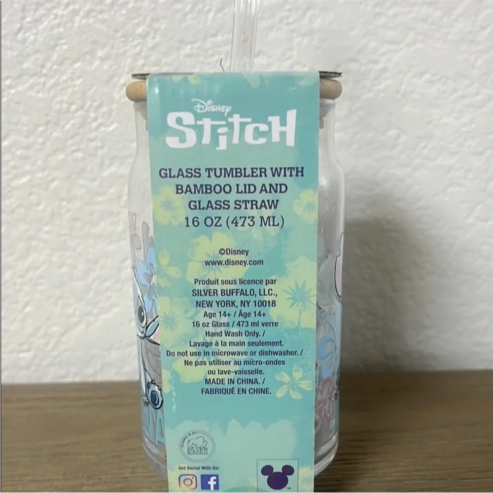NWT Disney Stitch 'Ohana' Clear Tumbler with Straw
